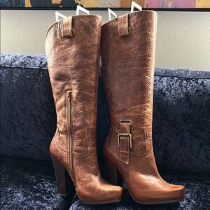 Brown Heeled Leather Boots with Western Flair Jessica Simpson NEW